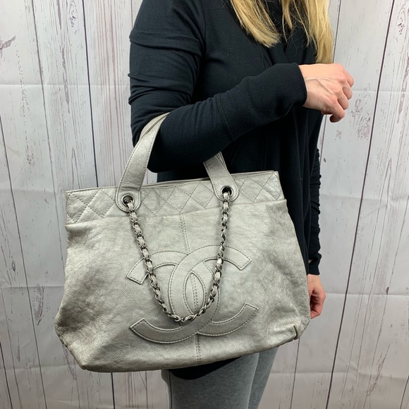 CHANEL Handbags - Chanel Large Shopping Tote Shoulder Bag Silver